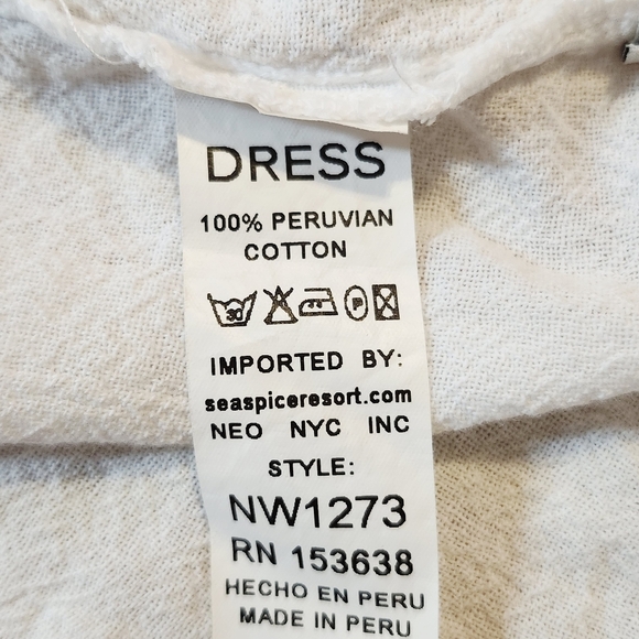 Seaspice Peruvian cotton white cover up tunic dress size S Bohemian Beach - Picture 8 of 9